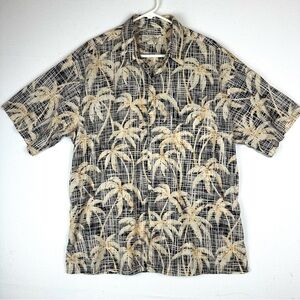 Tori Richards Plaid Palm Tree Button down Camp Shirt Hawaiian